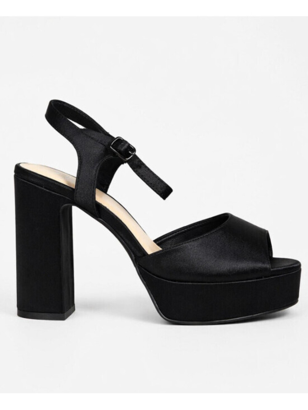 H by Halston Bralissa Black Satin Platform Block Heel Sandals Size 9 NIB